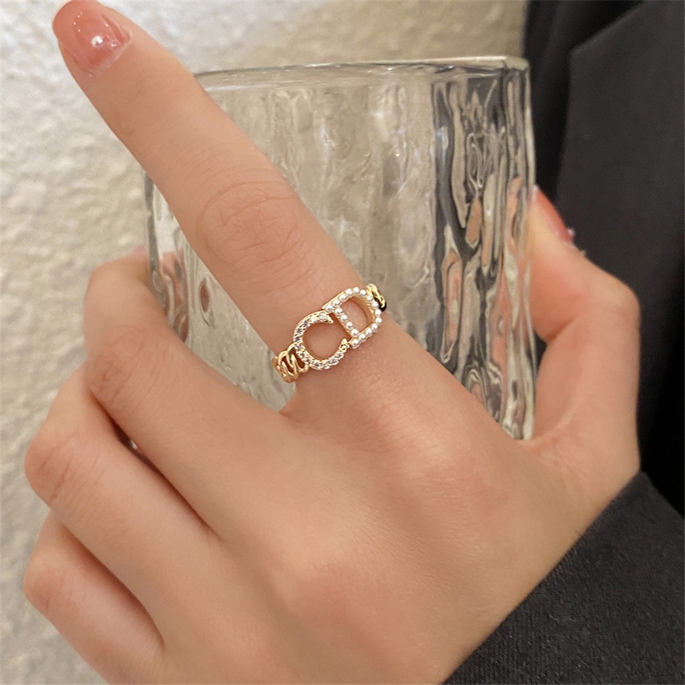 【COD Tangding】Cincin Jari Telunjuk Desain Gelombang Aksen Mutiara Berlian Gaya Korea Untuk Wanita