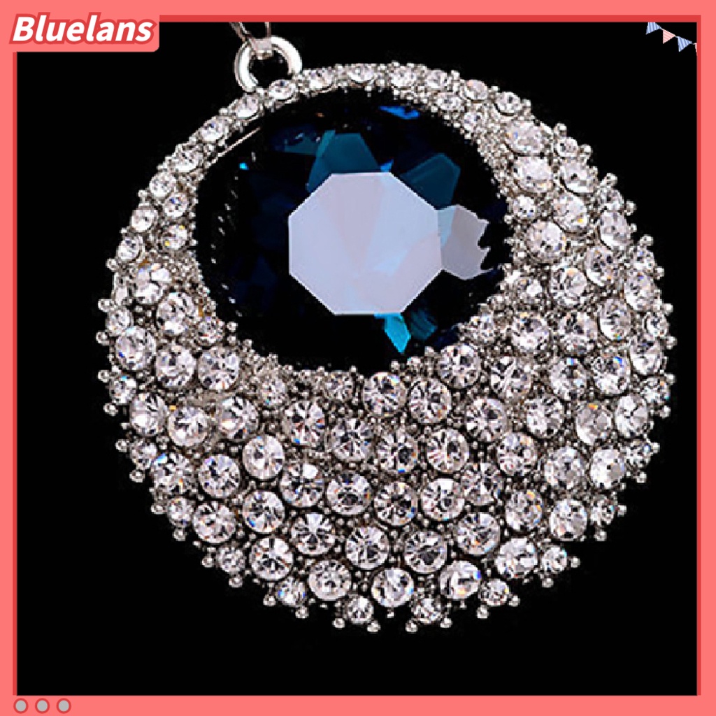 Bluelans Kalung Rantai Panjang Liontin Bulat Aksen Berlian Imitasi Gaya Vintage Untuk Wanita