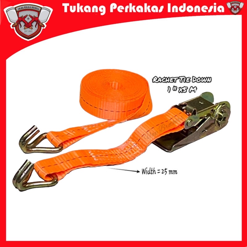 Tali pengikat barang mobil motor 1inch 5meter Ratchet tie down Webbing belt track belt 5meter