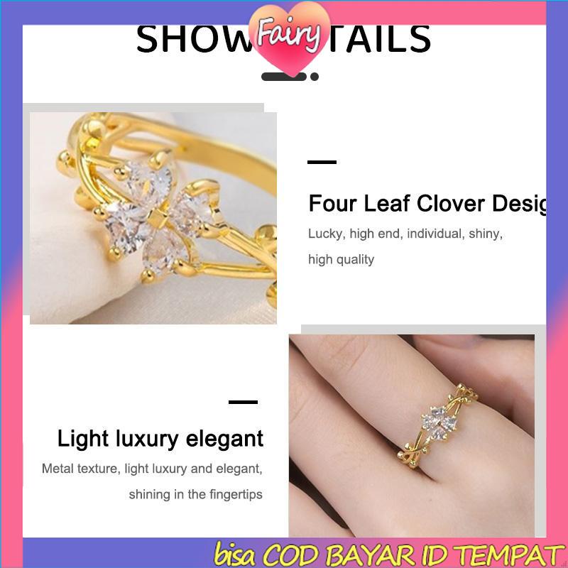 Cincin Bentuk Daun Clover Warna Emas Dan Silver Untuk Wanita Fashion Korea F