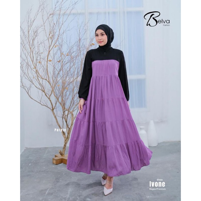 ivone dress || belva fashion || gamis polos 2 warna