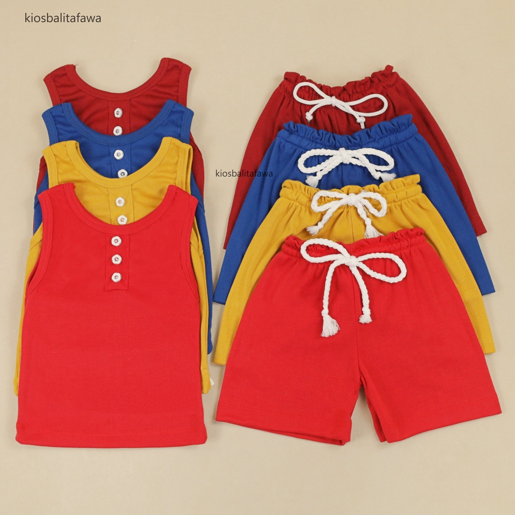 Set Tara Uk Bayi- 3 Tahun / Universal Bayi Laki &amp; Perempuan Setelan Singlet Kaos Lekbong Celana Pendek Anak Laki Perempuan Import Baju Anak Baby Polos Kiosbalitafawa