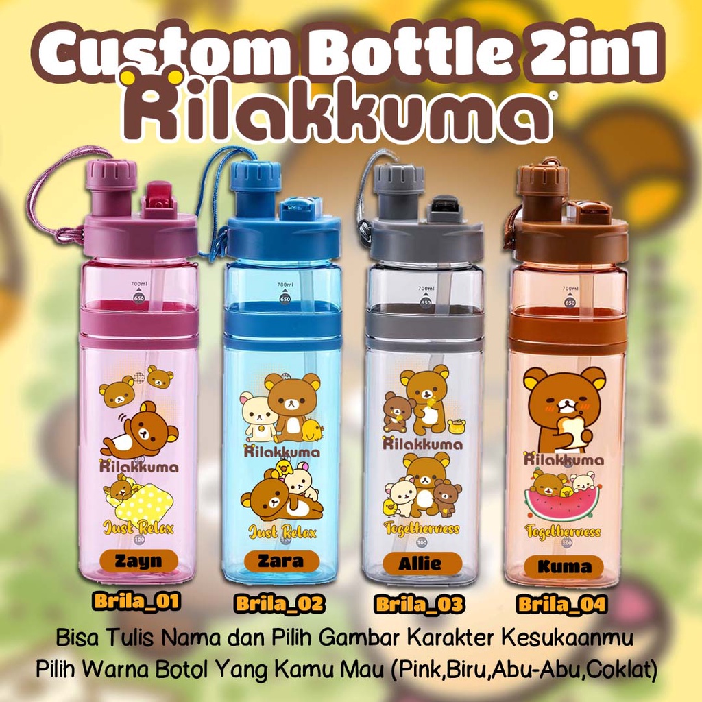 Custom Botol Minuman - 2in1 - Gambar KARTUN Anak-Anak Populer R I LA KK UMA
