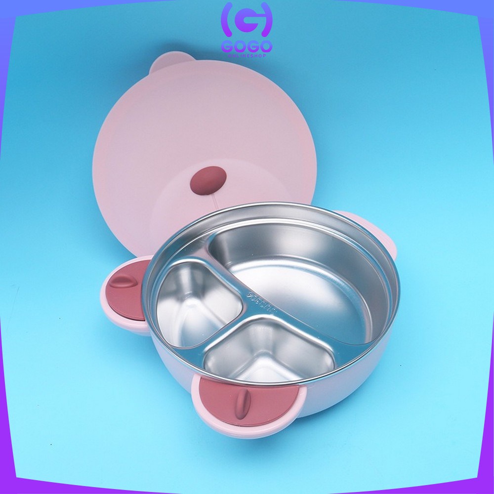 GOGO-C353 Tempat Makan Anak Karakter Bear Lucu Set / Lunch Box Anak / Kotak Bekal Anak Stainless / Tepak Makan Anak Karakter BPA FREE