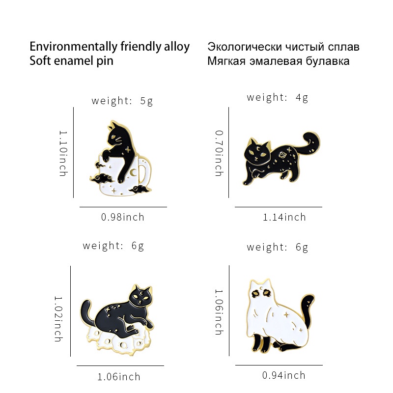 Pin Lencana Bentuk Kucing Hitam Dan Putih Untuk Aksesoris Pakaian