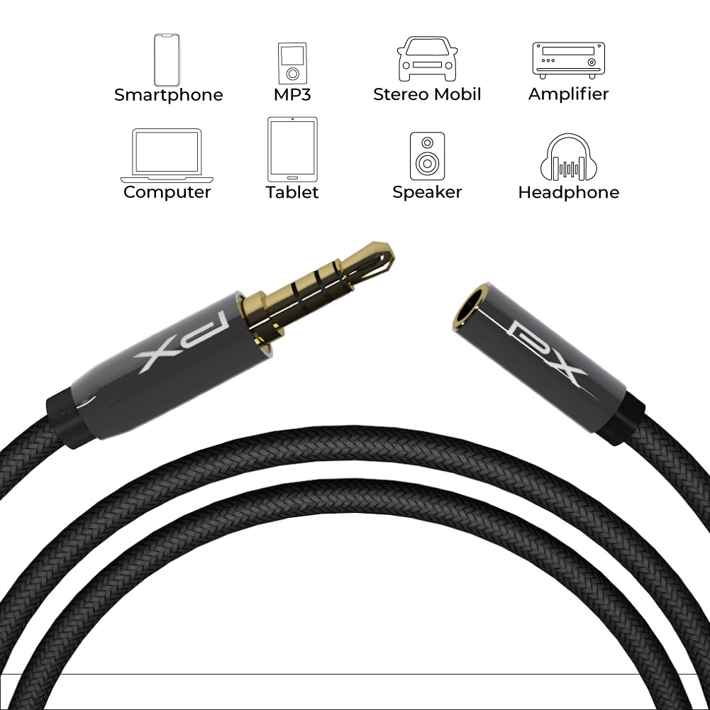 KABEL AUDIO AUX MINI 3.5MM MALE FEMALE STEREO TRRS 1.5M PX CO-YP00215