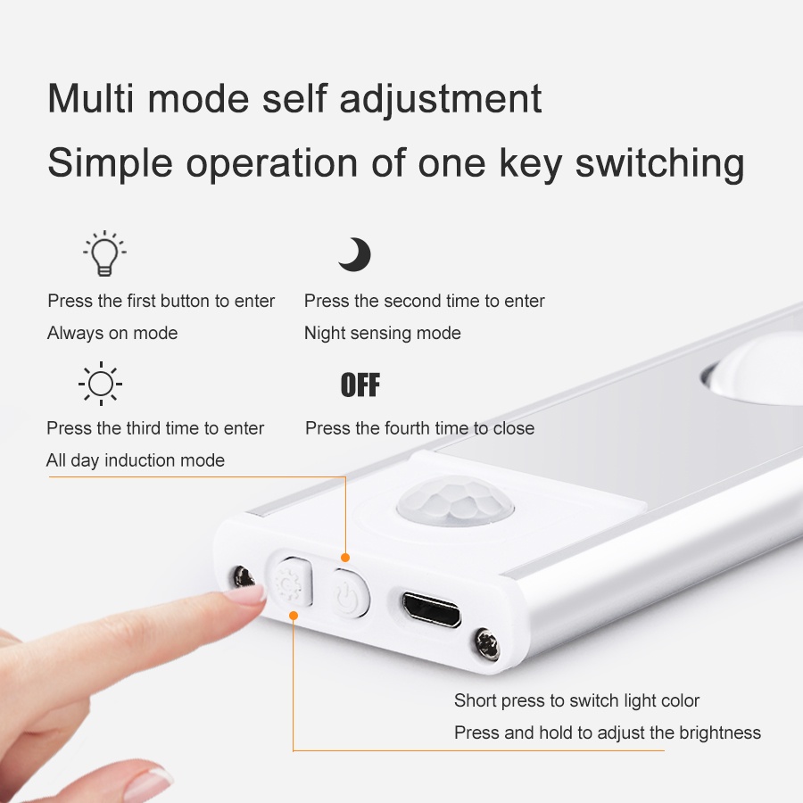 Lampu Malam LED 20 / 30 / 40CM USB Rechargeable Dengan Sensor Gerak Untuk Lemari Pakaian / Koridor