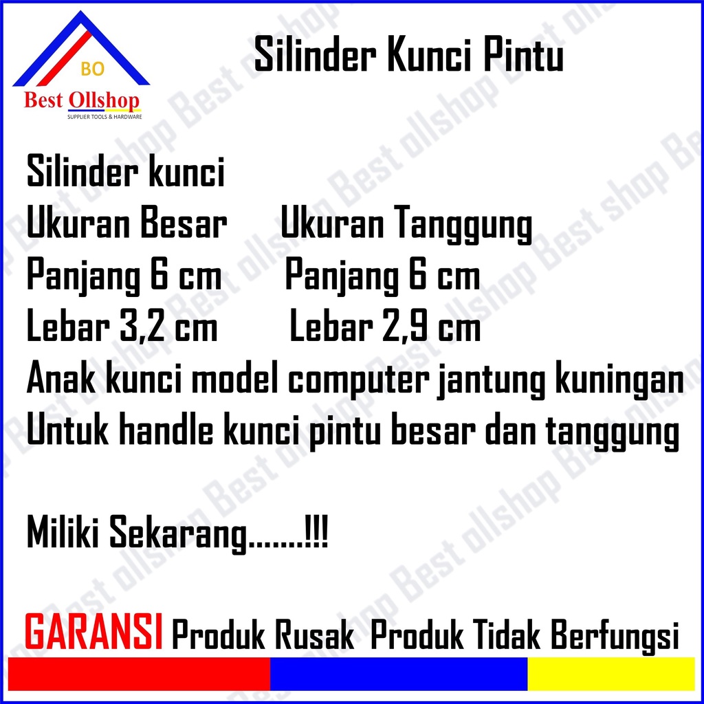 Cylinder Silinder Anak Lubang Kunci Pintu Rumah Besar Tanggung / Kecil Jantung Kuningan