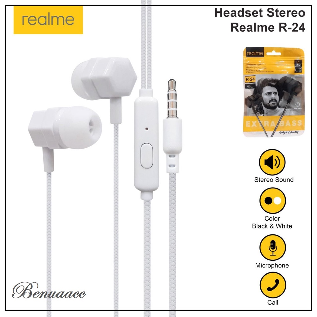 (ba) HEADSET REALME R 24 STEREO BASS  - HANDSFREE HF REALME R-24 SUPER BASS STEREO