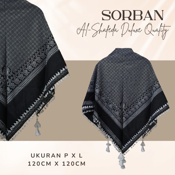 Sorban Sorban Hitam motif kuncir Al Shafeda(F8K4) Sorban Rida Solo Sorban Kashmiri Sorban Terbaru So