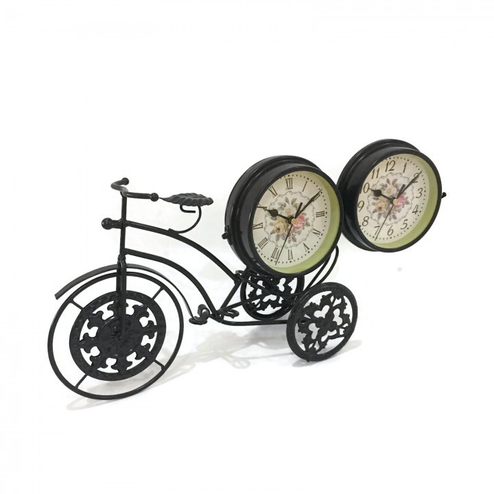 Vintage Retro Metal Bicycle Two Sided Table Clock Decoration