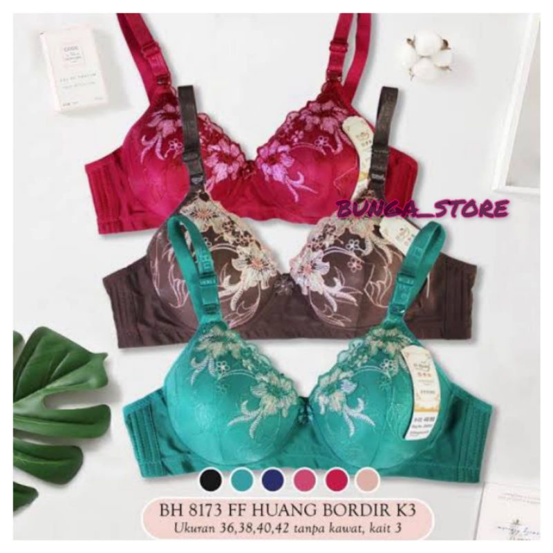 BRA BH WANITA MOTIF BORDIR / Bra Busa Tanpa Kawat / Bh Kait 3 Murah / Bra Bh FF Huang