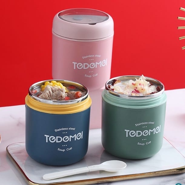 {DS} Tempat Soup Stainless / Travel Soup Cup Anti Bocor 530ml Free Sendok Kids Lunch Box