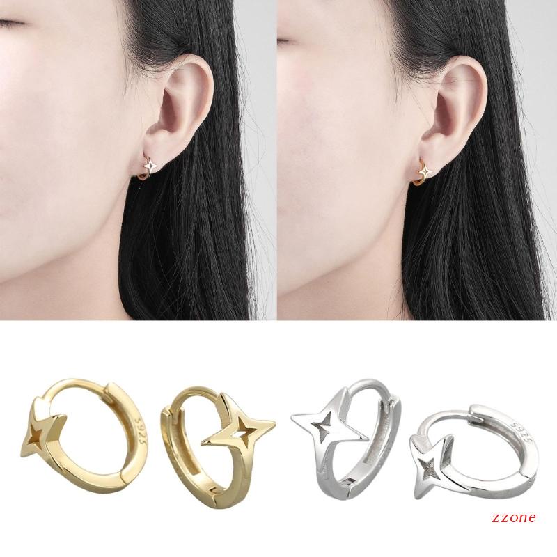Anting Bentuk Bintang Warna Emas / Silver Gaya Rock Untuk Pria Dan Wanita