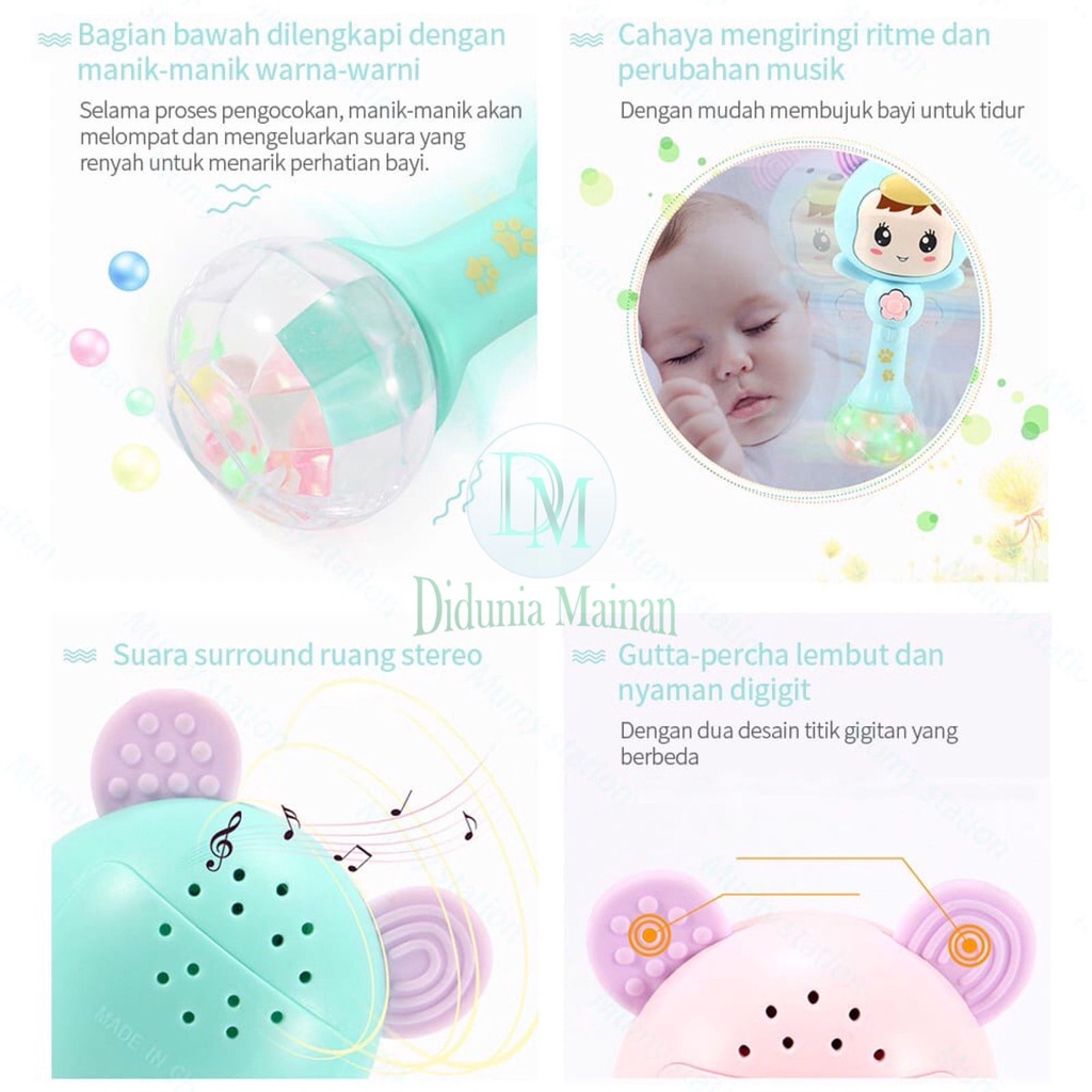 Mainan musik anak bayi tongkat lighting music rattle stick teether silikon