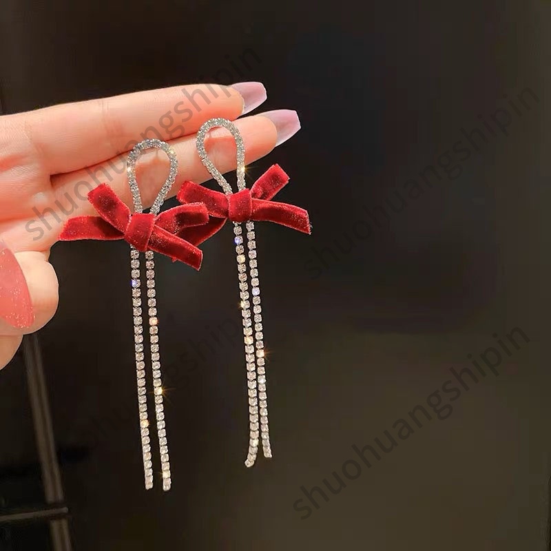 Anting Tusuk Gantung Wanita Desain Bunga Mawar Merah Gaya Perancisunik Untuk Musim Gugurdingin