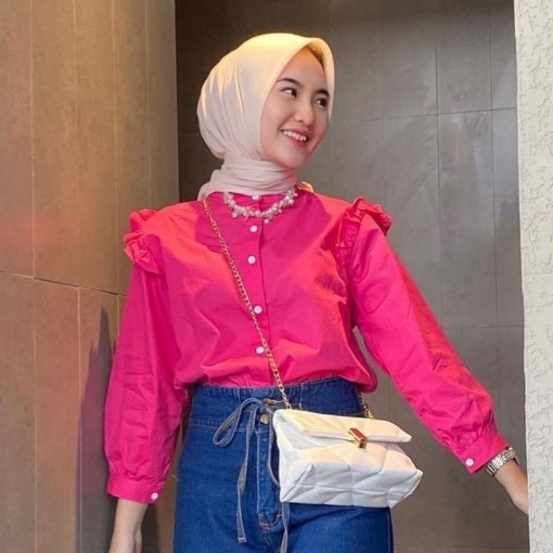 BEFAST - ZRD OOTD Blouse REIZA /  Mini Ruffle / fuschia / claire top / Blouse Crop Trendy / Outfit Cewe Kue / Blouse Kerja Wanita / Terlaris / Blouse Wanita Keluaran Terbaru / Atasan Lengan Panjang / Blouse Polos Formal / Pakaian Wanita Remaja Kekinian