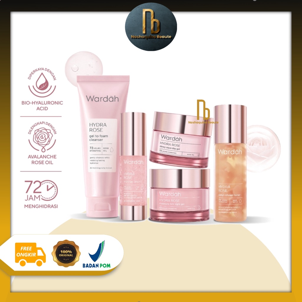 WARDAH Hydra Rose Series | Dewy Aqua Day Gel-Moisture Rich Night Gel-Foam Cleanser-Toner