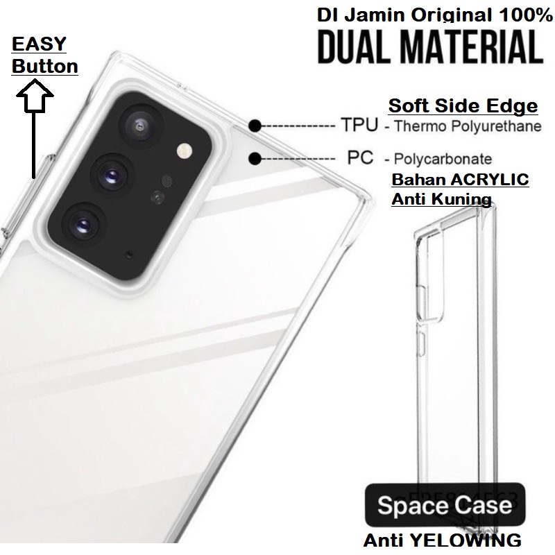 SPACE ORI CLEAR Crystal Samsung M53 M52 M33 M32 M22 M23 M13 M12 A03 A03s A03Core A04 A04s A02s A02 Hardcase Back Plastic Acrylic (Military Drop Tested) Original Anti-Yellow Super Grade Protection Hard With Soft Bumper Case Natural Galaxy Fe 4G 5G S Core