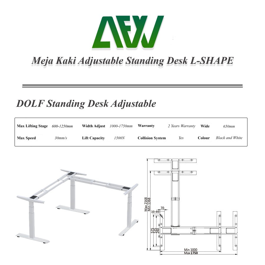DOLF Meja Kerja Elektrik Adjustable Standing Office Desk L-SHAPE - AFW