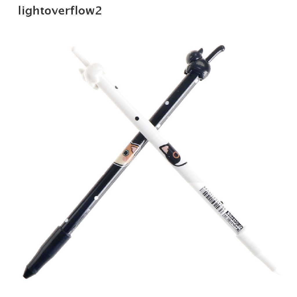 (lightoverflow2) 2pcs Pulpen Tinta Hitam Dengan Hiasan Bentuk Kucing Untuk Hadiah