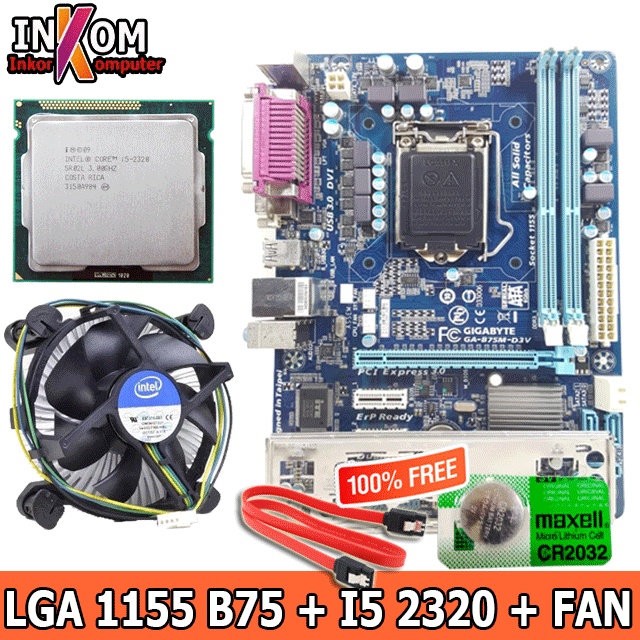 Paket Mainboard Mobo Motherboard B75 Socket 1155 Plus i5 2320