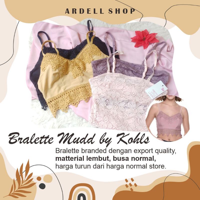 Bralette Wanita Tanpa Kawat Renda Mudd by Kohls Original Crop Top XS X M L