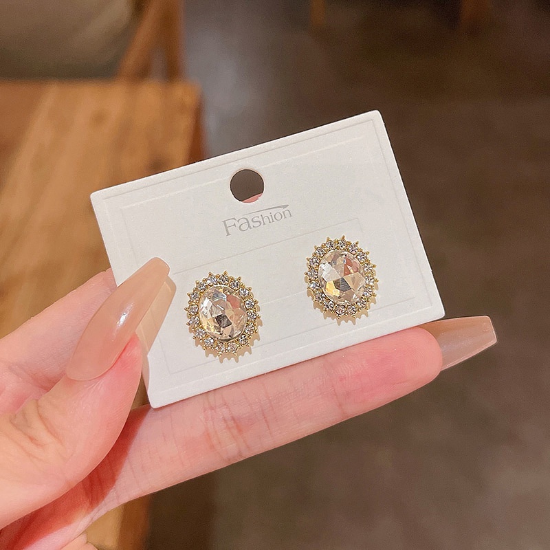 Anting Tusuk Sterling silver 925 Desain Geometri Hias Zircon / Berlian Gaya Retro Untuk Wanita