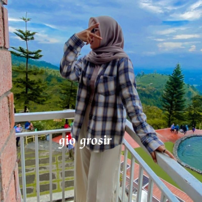 Atasan kemeja flanel wanita kemeja kotak wanita flanel