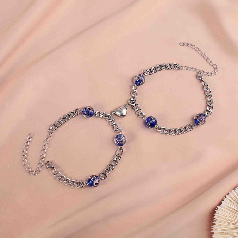 2pcs / Pasang Gelang Rantai Magnetis Bahan Stainless Steel Untuk Pria Dan Wanita