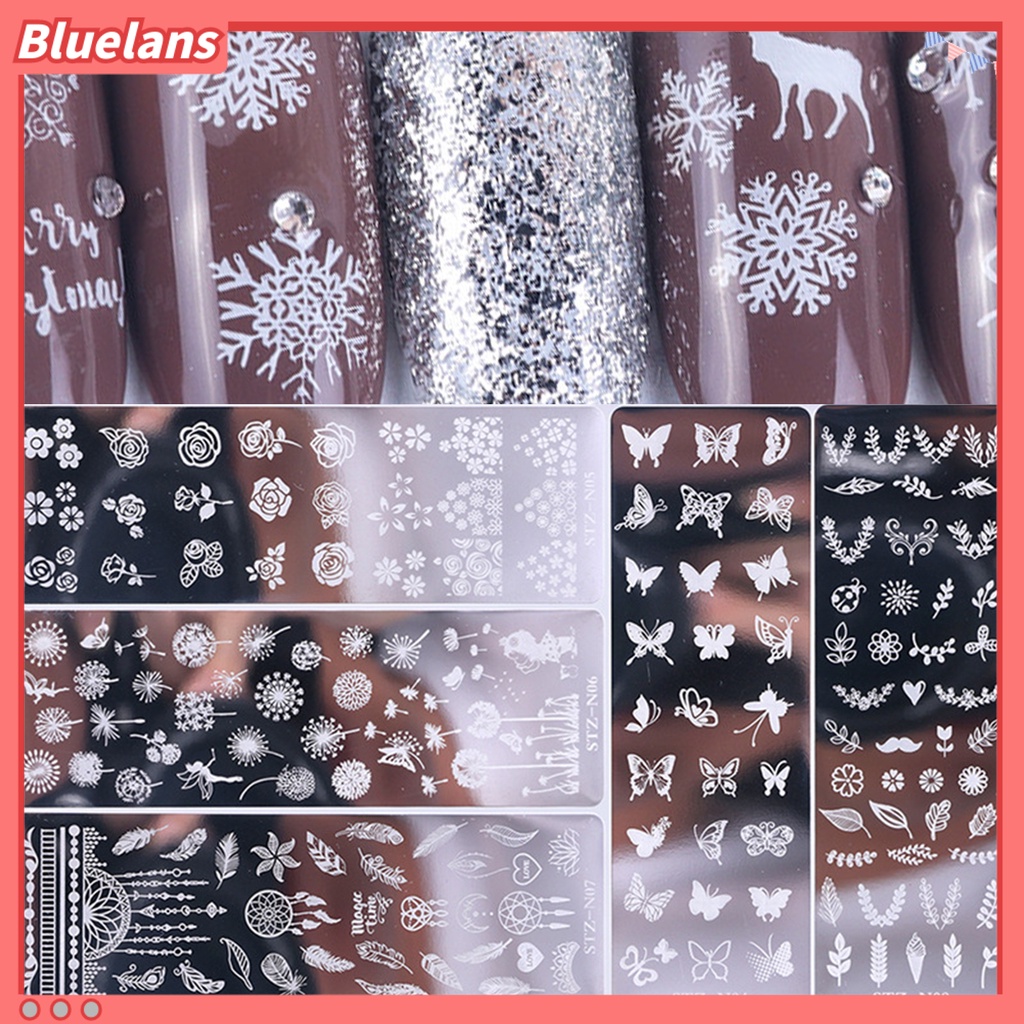 Bluelans Plat Stempel Nail Art Motif Bunga / Daun Bahan Stainless Steel Untuk Manicure DIY