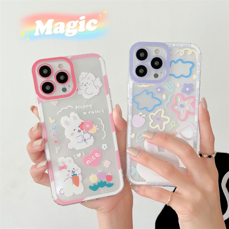 IPHONE Kartun Pelindung Hewan Kelinci Lucu Kelinci Transparan Phone Case Cover Untuk Iphone7 8 PLUS X XR XS 11 12 13 14 PRO MAX SE