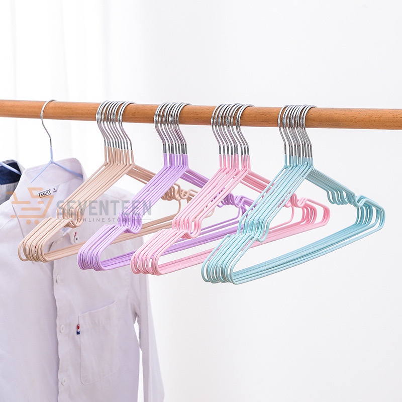 SEVENTEEN HANGER JEMURAN BAJU STAINLES SISI 10PCS HANGER KAWAT STAINLESS HANGER WARNA WARNI HANGER LEMARI PAKAIAN KAWAT