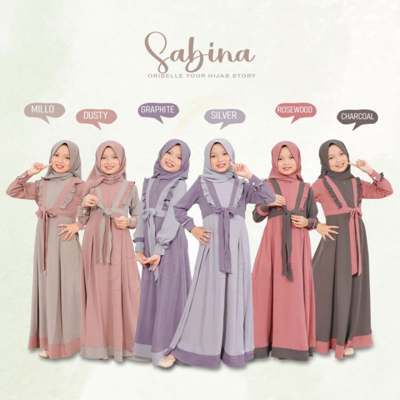 SABINA DRESS KIDS CRINKLE AIR FLOW/DRESS MUSLIM ANAK TERBARU/AMORA DRESS KIDS ORIBELLE/GAMIS ANAK USIA 9-12 TAHUN/FAR MOSLEMSTORE