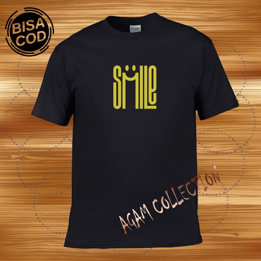 Agam ColleAgam Collection Baju Kaos Distro Lengan Pendek Smille Kuning Text Print  DTF Premium Quality Kaos Keren Cewek Cowok