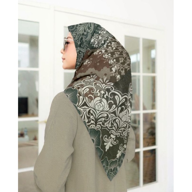 SALE HIJAB / ITMIYAA COKLAT HIJAU / COD / KERUDUNG VOAL MOTIF / SEGI EMPAT VOAL / JILBAB TERBARU / L