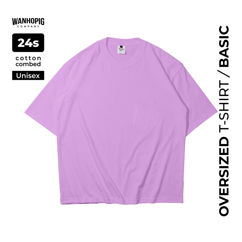 WANHOPIG - Kaos T-Shirt Baju Oversize Polos Pria Wanita - Lilac