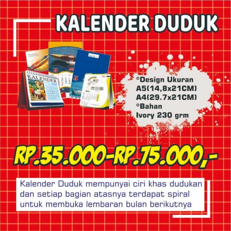 

kalender duduk ukuran A4 dan a5