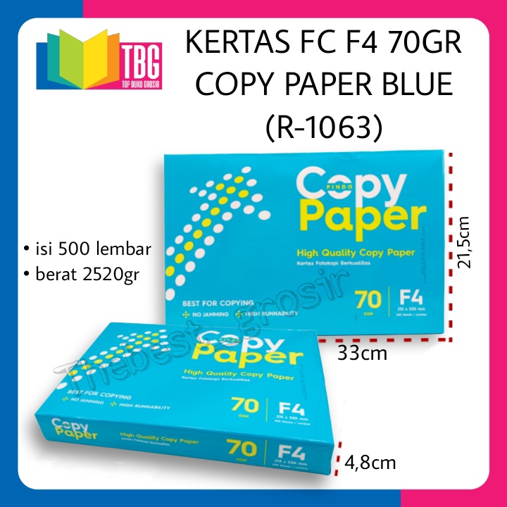 

1 RIM (500 LEMBAR) KERTAS FC F4 70GR COPY PAPER BLUE (R-1063) KERTAS FOTOCOPY HVS PUTIH POLOS