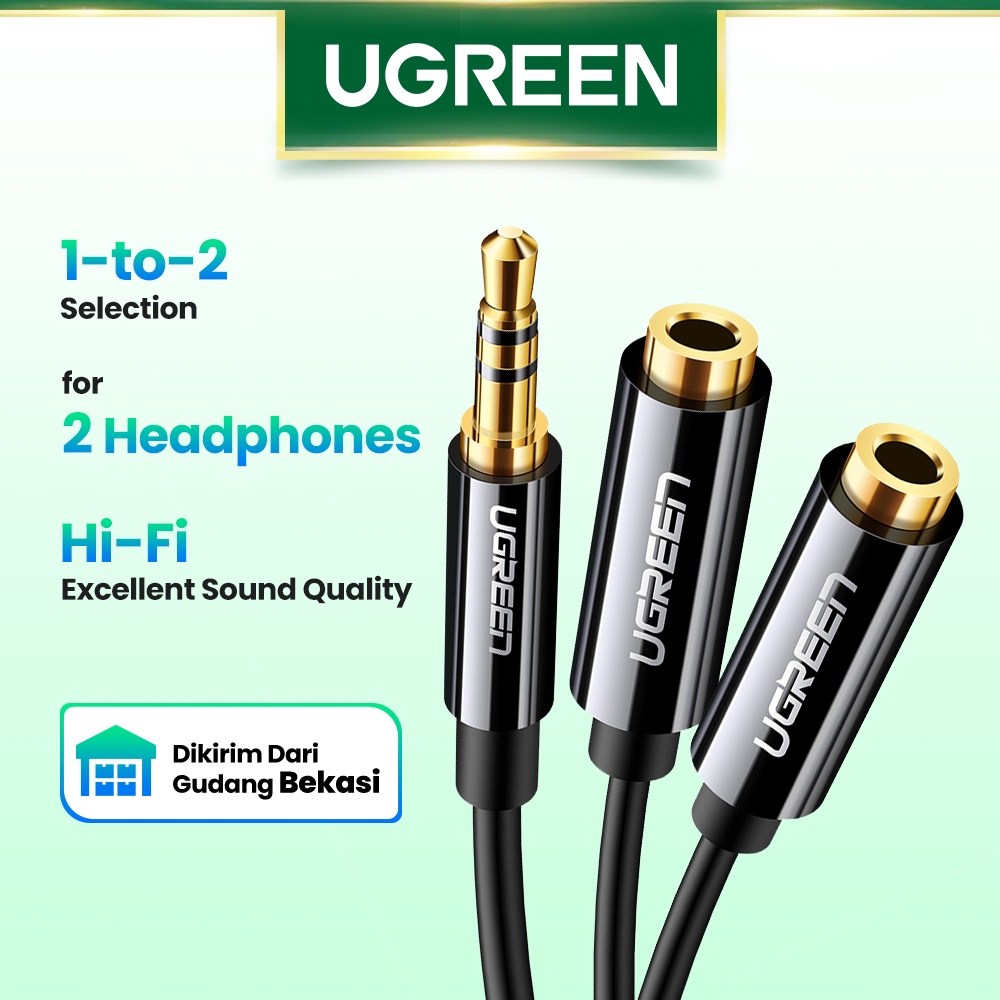 【Stok Produk di Indonesia】Ugreen Kabel Extension Splitter Audio Earphone 3.5mm 1 Male Ke 2 Female Warna Hitam