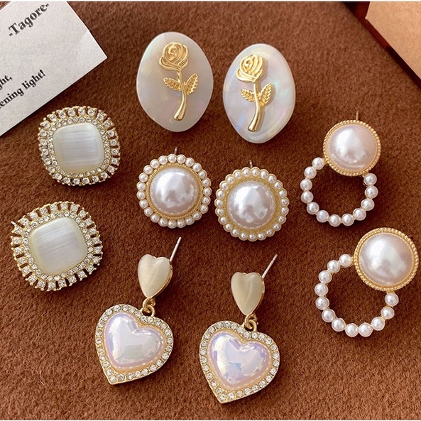 Anting Tusuk Aksen Mutiara Dan Berlian Gaya Vintage Korea Untuk Wanita