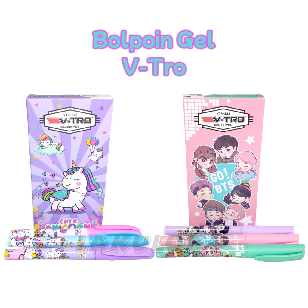 

(1 PCS) Bolpoin / Pulpen Gel V-tro Fancy Gambar BTS, Unicorn Tinta Hitam