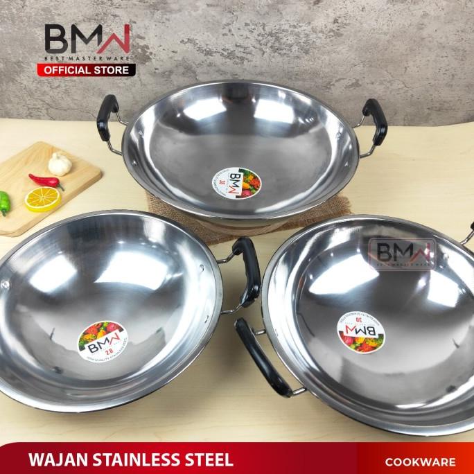 TERMURAH BMW Kitchen Ware - Wajan Kuali Wok Penggorengan Stainless Steel Tebal /PERALATAN MASAK SET/