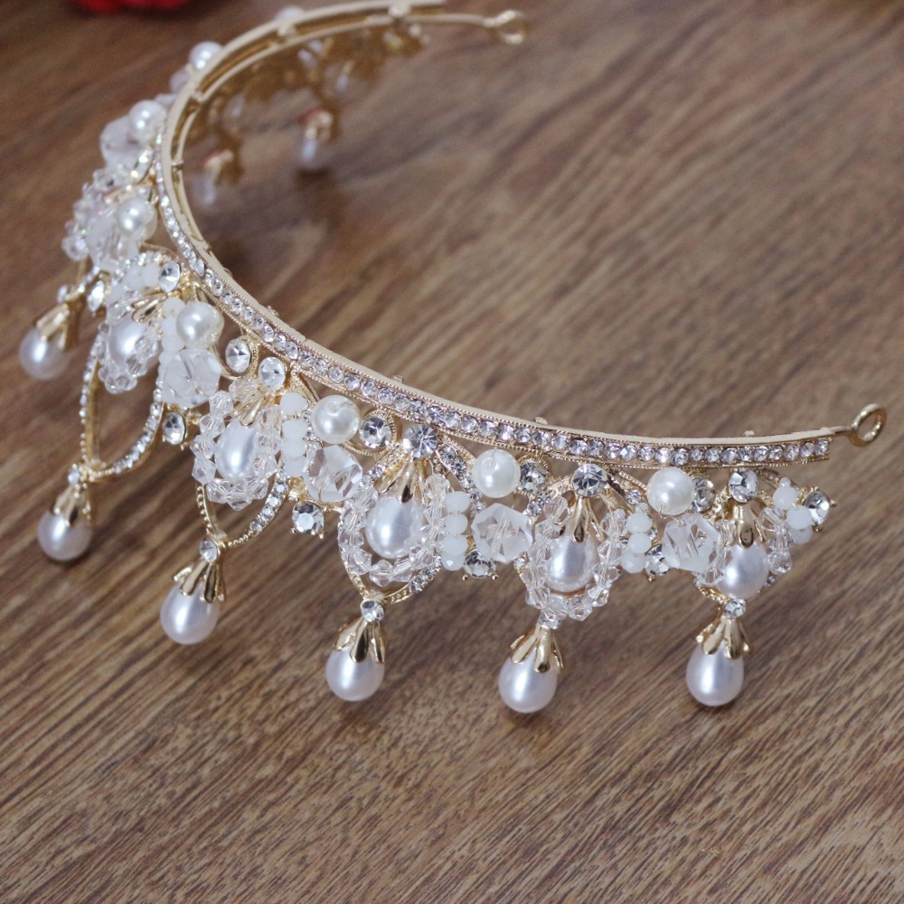 Mahkota Kristal Mutiara Handmade Untuk Aksesoris Pengantin