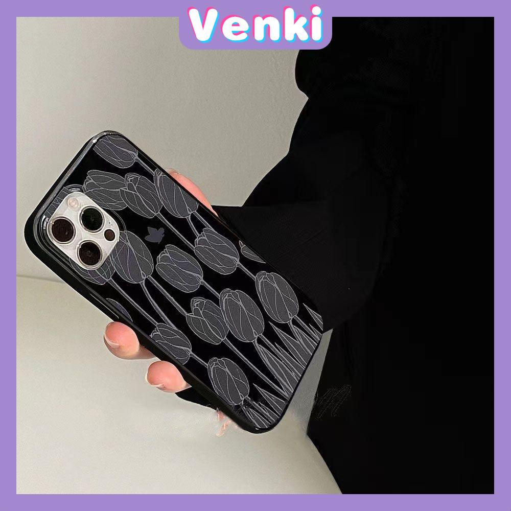 Case For iPhone 14 Series TPU Soft Case Tulips &amp; Butterflies Glossy Black Candy Case Camera Protection Shockproof For iPhone 14 13 12 11 Plus Pro Max 7 Plus X XR