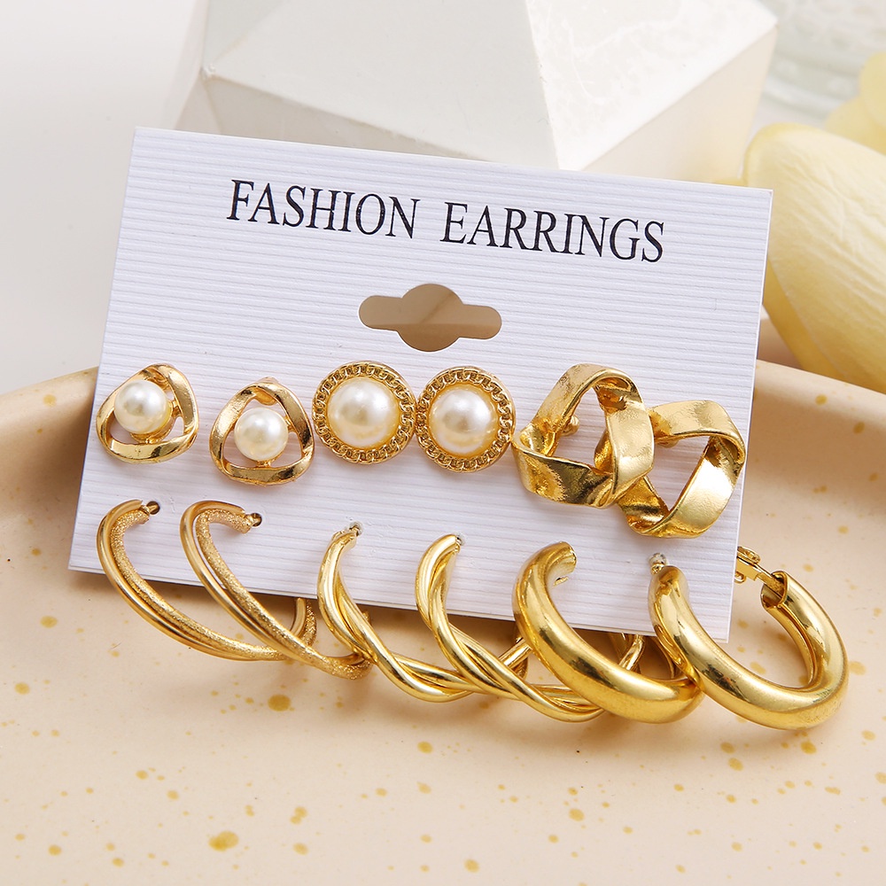 Set Anting Bentuk Geometris Warna Emas Untuk Wanita