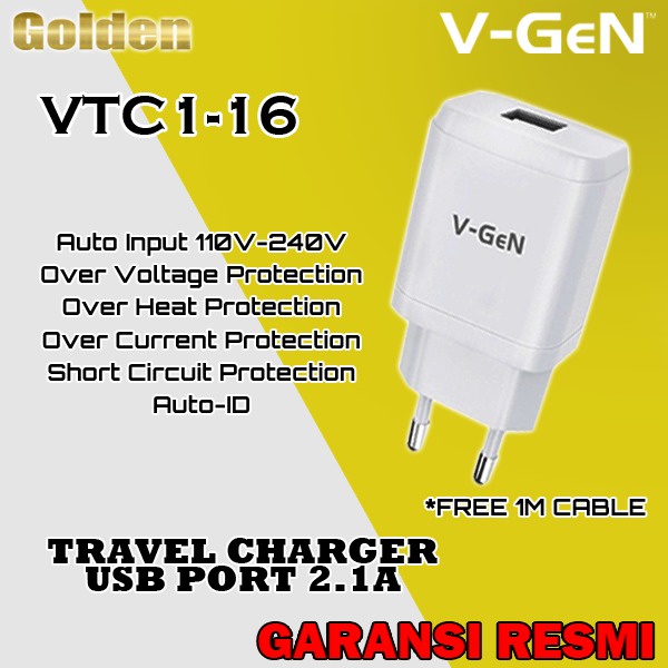 VGEN V-GeN VTC1-16 2.1A Travel Adapter Charger Resmi