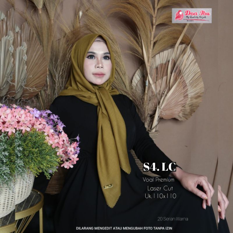 Jilbab doa ibu hijab segiempat S4 voal premium laser cut 115 x 115 cm