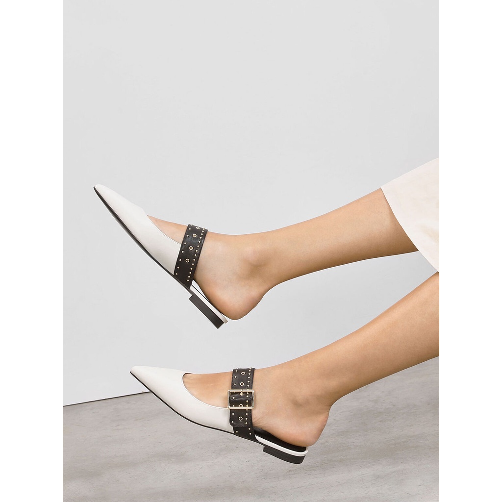 BELT SLOPPERS / STUDDED BUCKLE MULES - 0160