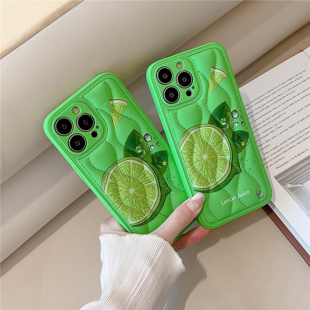 Soft Case TPU Motif Lemon Hijau Untuk IPhone 14 13 12 11 Pro Max